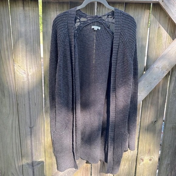 American Eagle Outfitters Charcoal Grey Chunky Knit Open Front Sweater Cardigan - Picture 1 of 8